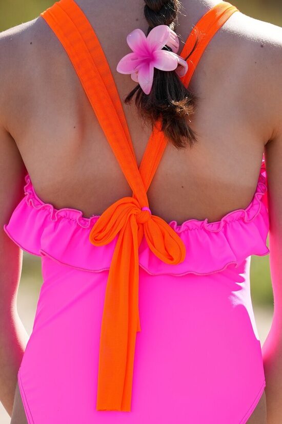 Lazo de tul naranja flúor